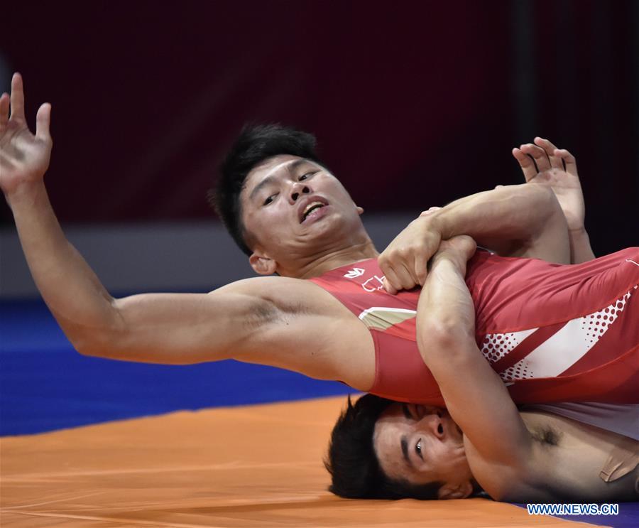 (SP)INDONESIA-JAKARTA-ASIAN GAMES-WRESTLING-MEN'S FREESTYLE 74KG 1/8 FINALS