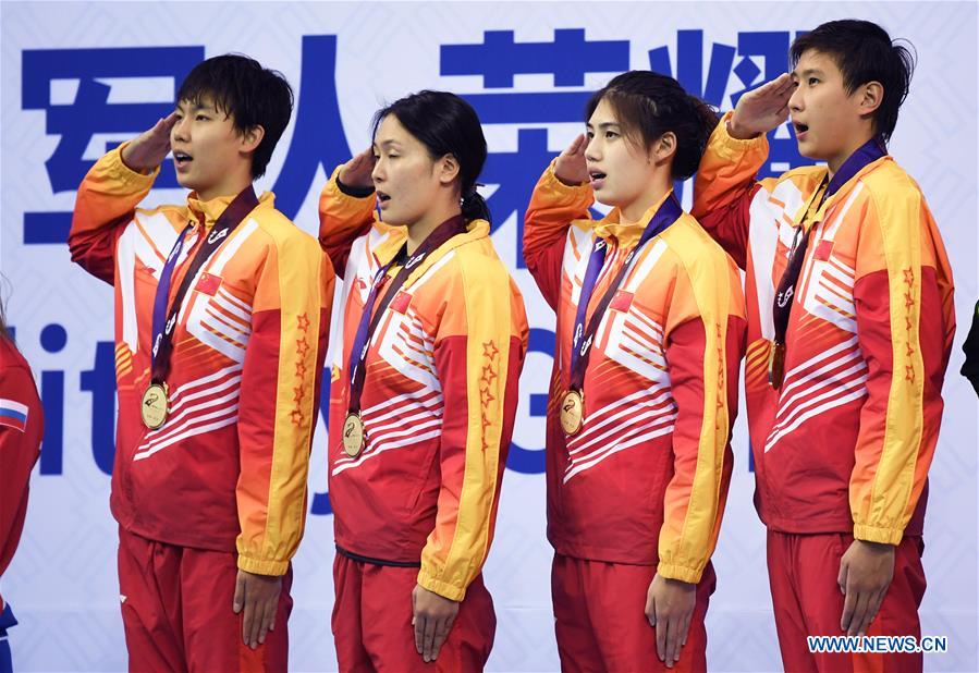 (SP)CHINA-WUHAN-7TH MILITARY WORLD GAMES-SWIMMING-WOMEN 4×200M FREESTYLE RELAY